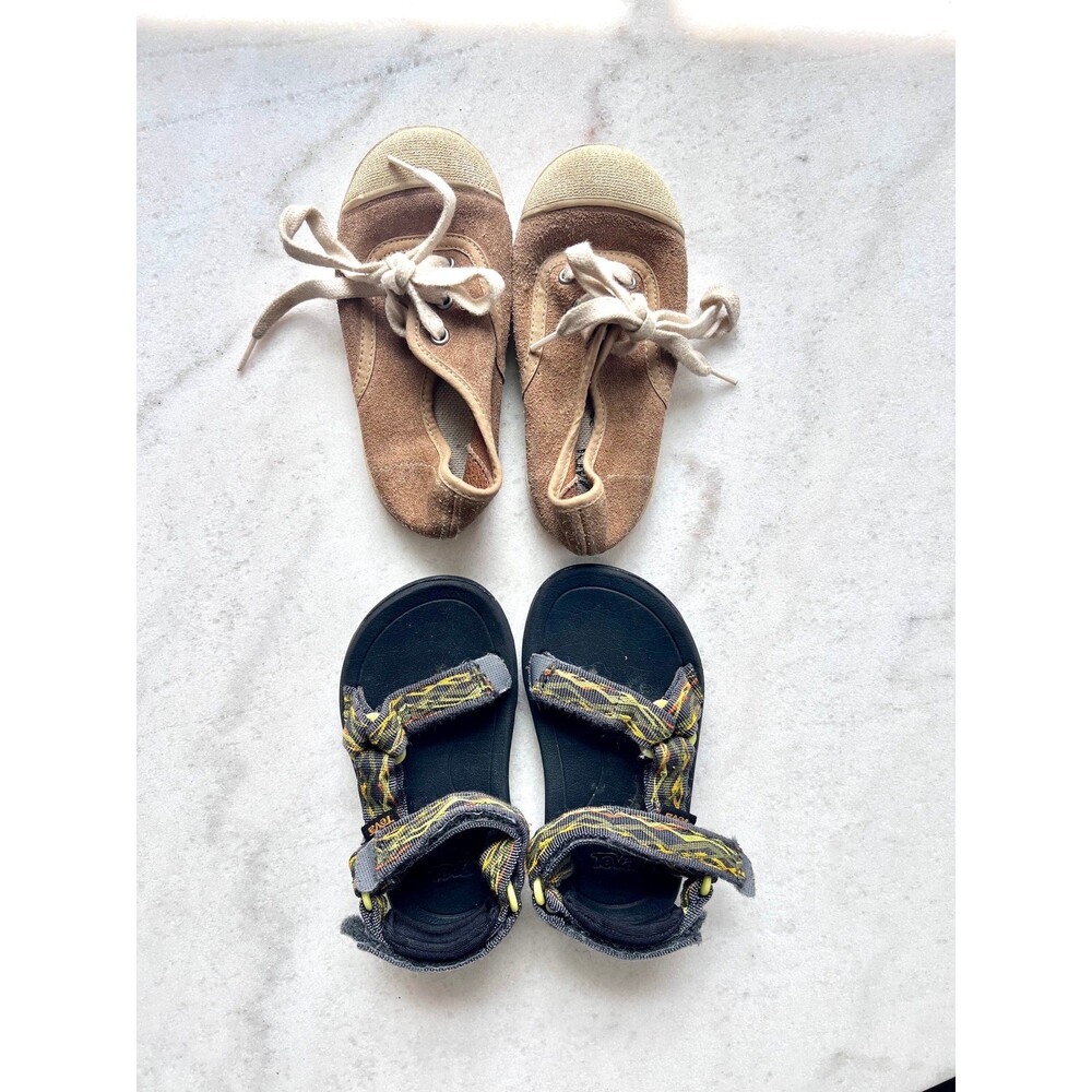 BUNDLE Teva Kids Hurricane XLT Sandals and Zara Brown Suede Shoes Size 23